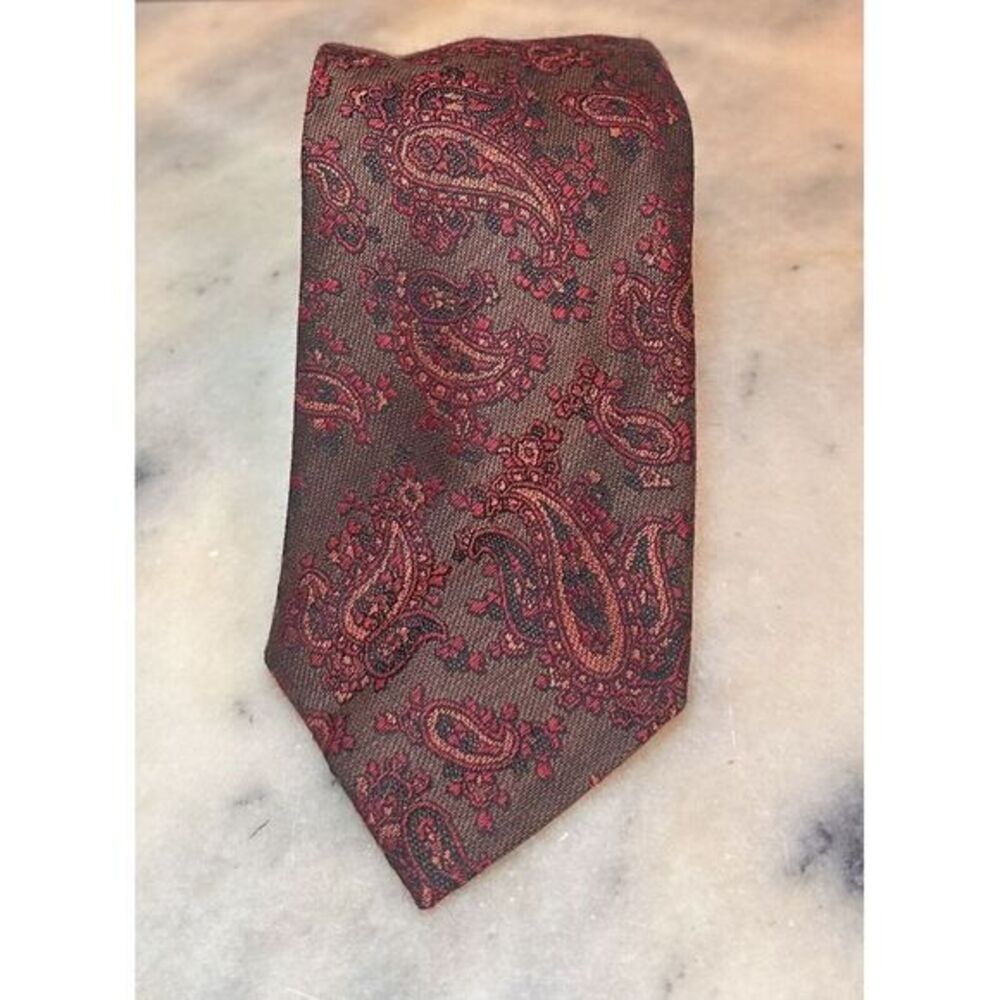 Paul Fredrick Wool Cotton Blend Paisley Tie Made in Italy Long 61" Length